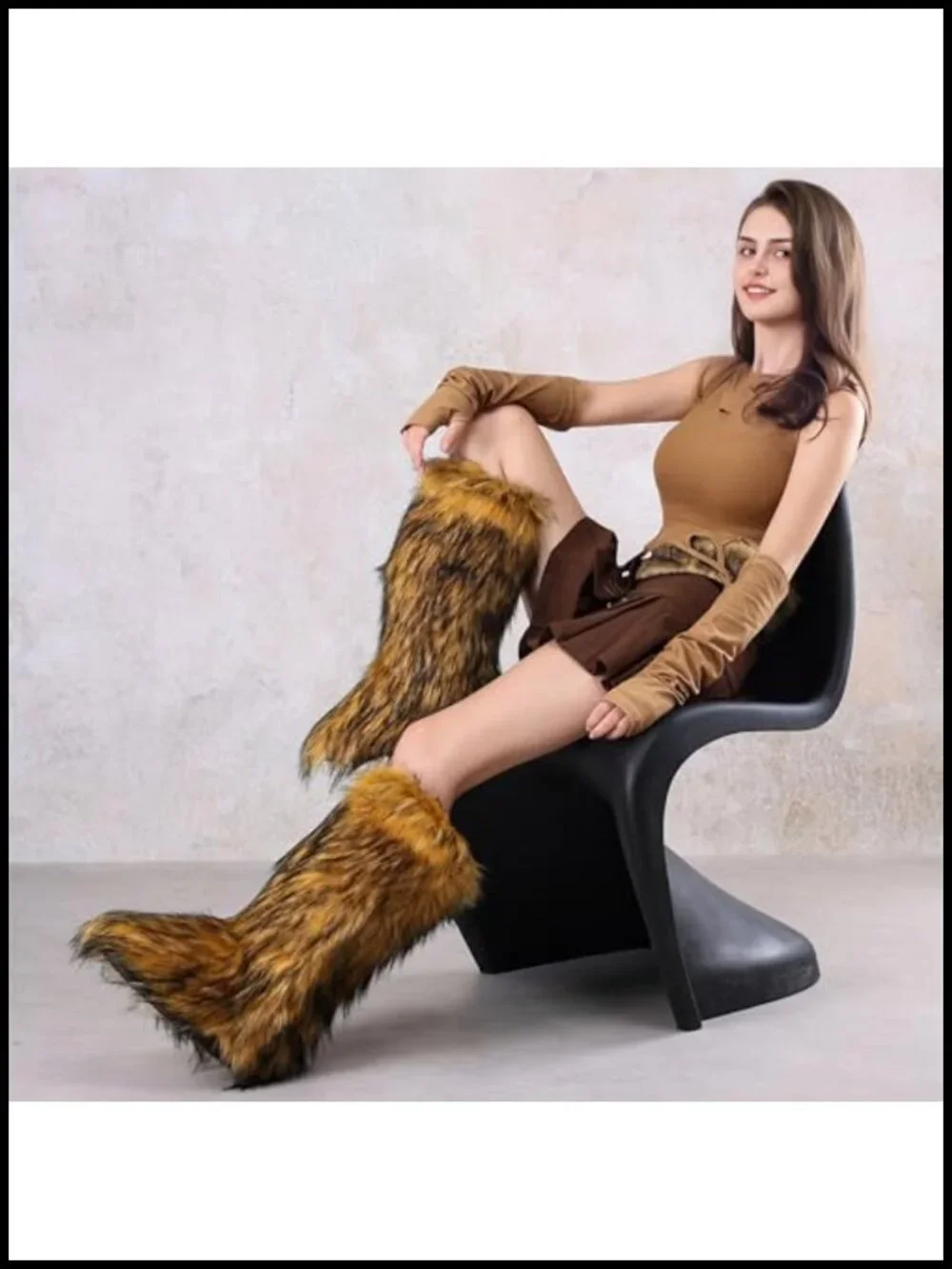 Faux Fur Knee High Snow Boots for Women - Warm Fuzzy Slip-On Winter Boots